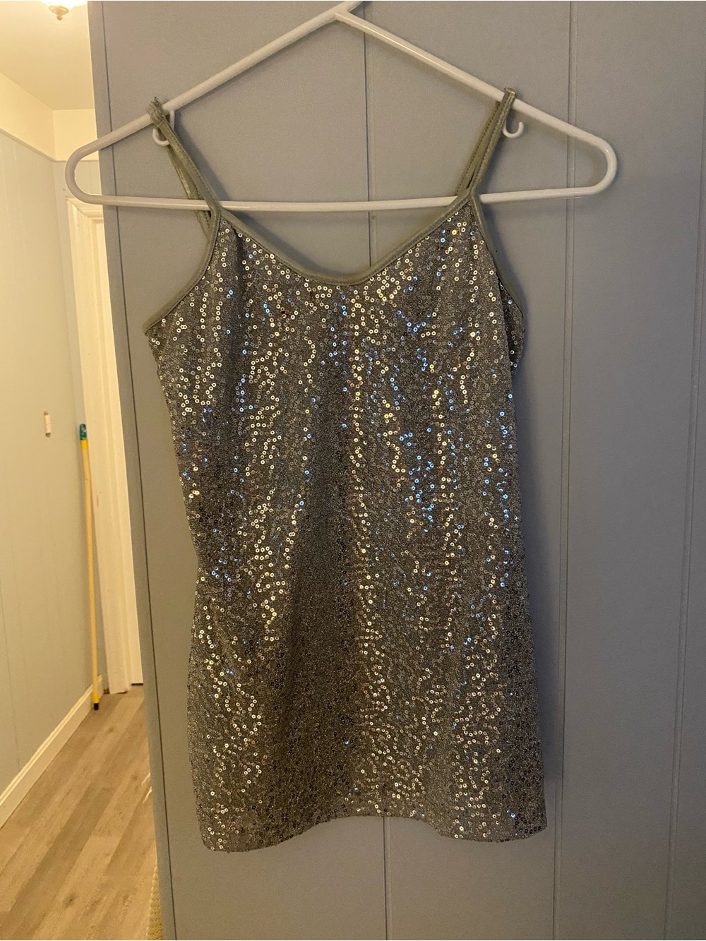 Women’s sour sequin adjustable spaghetti strap tank top